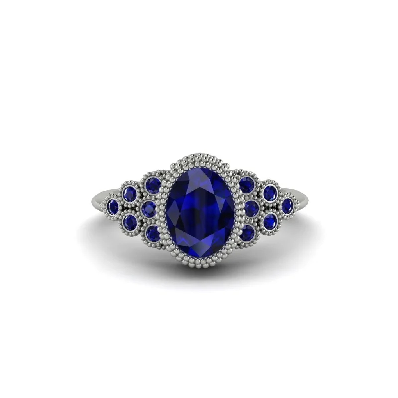 Unique Gemstone Wedding Rings For Her-Sapphire Milgrain Beaded Bezel Engagement Ring - Stacy No. 75