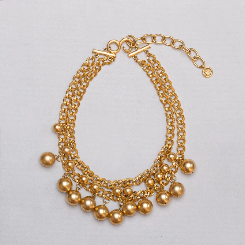 Simple Choker Necklace For Minimalist Style-Vintage Givenchy Double Strand Gold Ball Chain Necklace