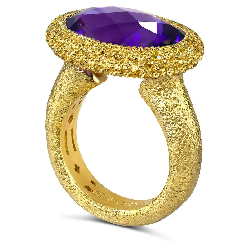 Simple Sapphire Engagement Rings For Bridesmaids-Gold Cocktail Ring with Amethyst & Yellow Sapphires