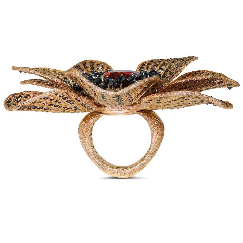 Personalized Gemstone Rings For Bridal Jewelry-Gold Coronaria Ring with Mandarin Garnet & Diamonds