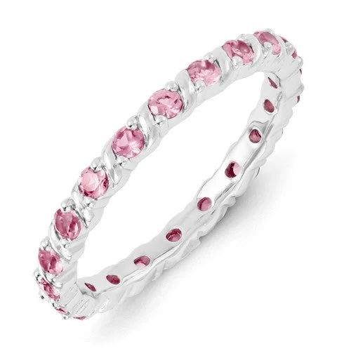 Classic Engagement Rings For Luxury Weddings-Sterling Silver Stackable Expressions Created Pink Sapphire Eternity Ring