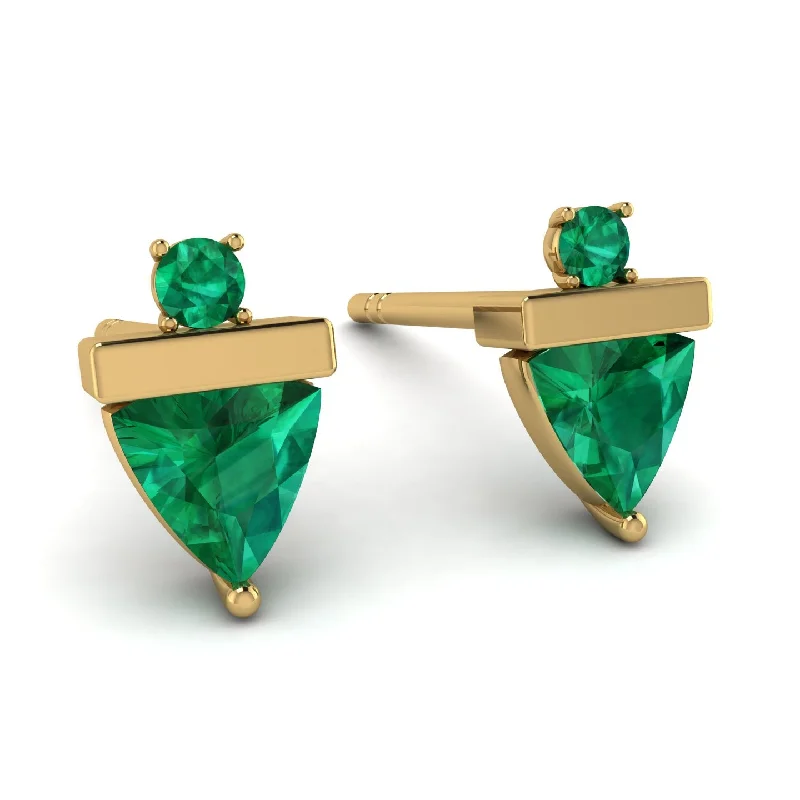 Crystal Dangle Earrings For Bridesmaids-Triangle Emerald Earrings With Round Stone - Estella No. 19