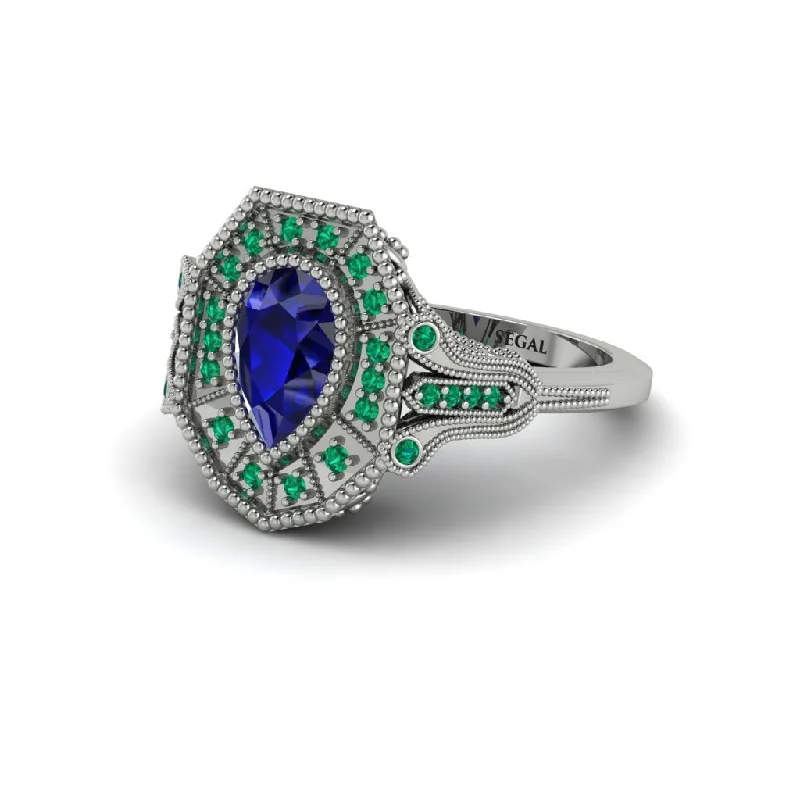 Trendy Gemstone Rings For Special Gifts-Sapphire Pear Cut Art Deco Engagement Ring - Rosalind No. 30