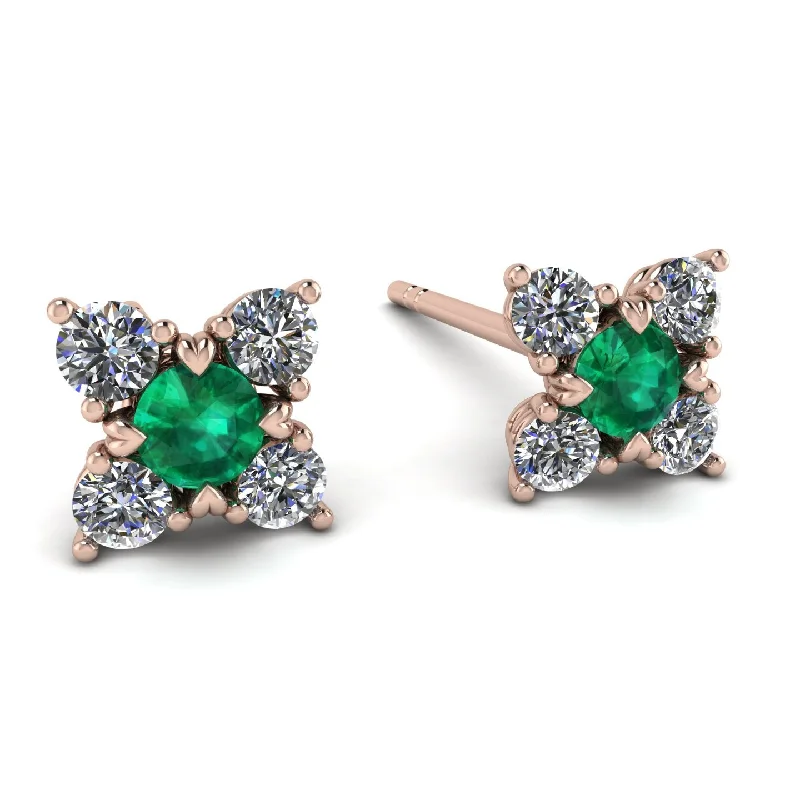 Crystal Dangle Earrings For Bridesmaids-Geometrical 5 Emeralds Stud Earrings - Noa No. 5