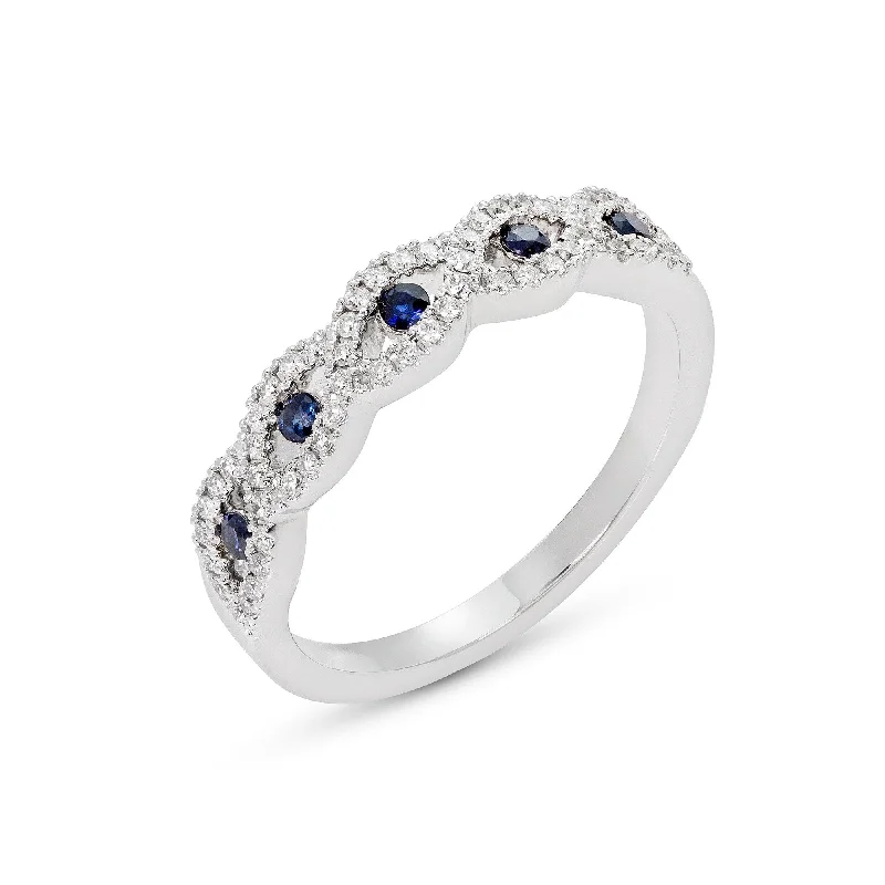 Personalized Birthstone Rings For Gifts-14k White Gold Blue Sapphire & Diamond Infinity Twist Band