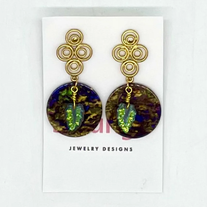 Personalized Earrings For Special Celebrations-Handcrafted Drop Earrings with Iridescent Discs and Leaves