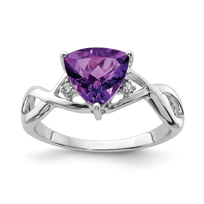 Unique Gemstone Wedding Rings For Her-Sterling Silver Amethyst White Topaz Trillion Ring