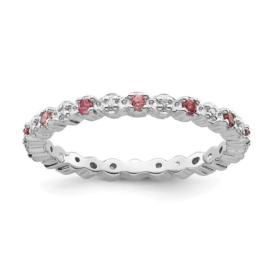 Classic Titanium Rings For Men’s Weddings-Sterling Silver Stackable Expressions Pink Tourmaline & Diamond Alternating Eternity Ring