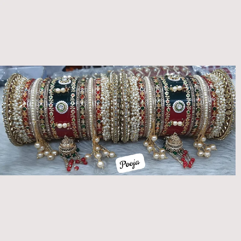 Elegant Wedding Bangles With Custom Gemstones-Pooja Bangles Gold Plated Bangle Set