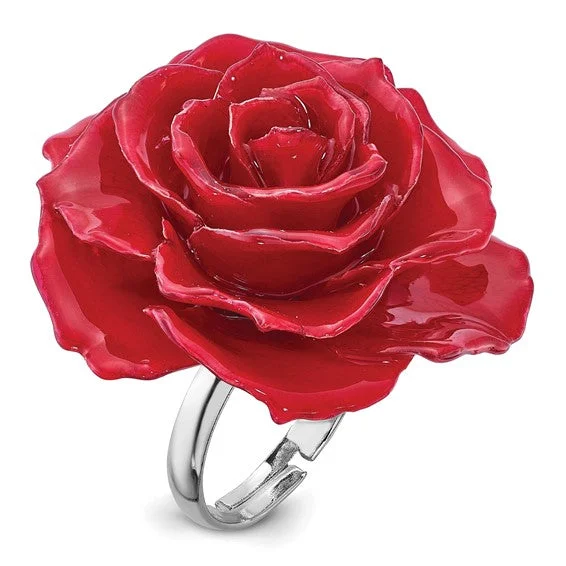 Simple Custom Engagement Rings For Her-Lacquer Dipped Red Real Rose Adjustable Ring in Gift Box