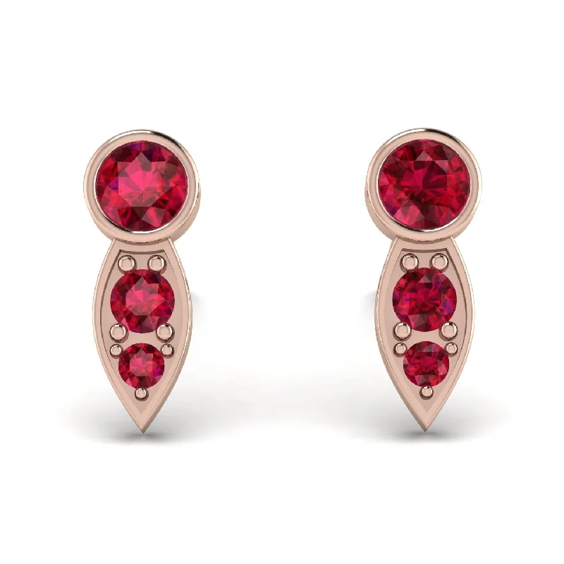 Elegant Earrings With Colored Stones-Bezel Ruby Earrings In Pear Shaped - Aniya No. 56