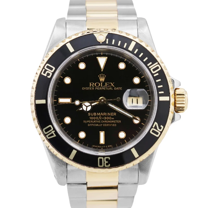 Customizable Watch Straps For Watches-Rolex Submariner Date 40mm Black Two-Tone 18K Yellow Gold Stainless Steel 16613