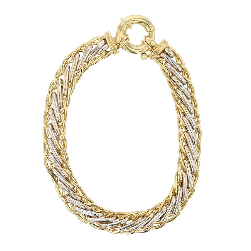 Stackable Bracelets For Women-14K Yellow and White Gold Wheat Chain Bracelet