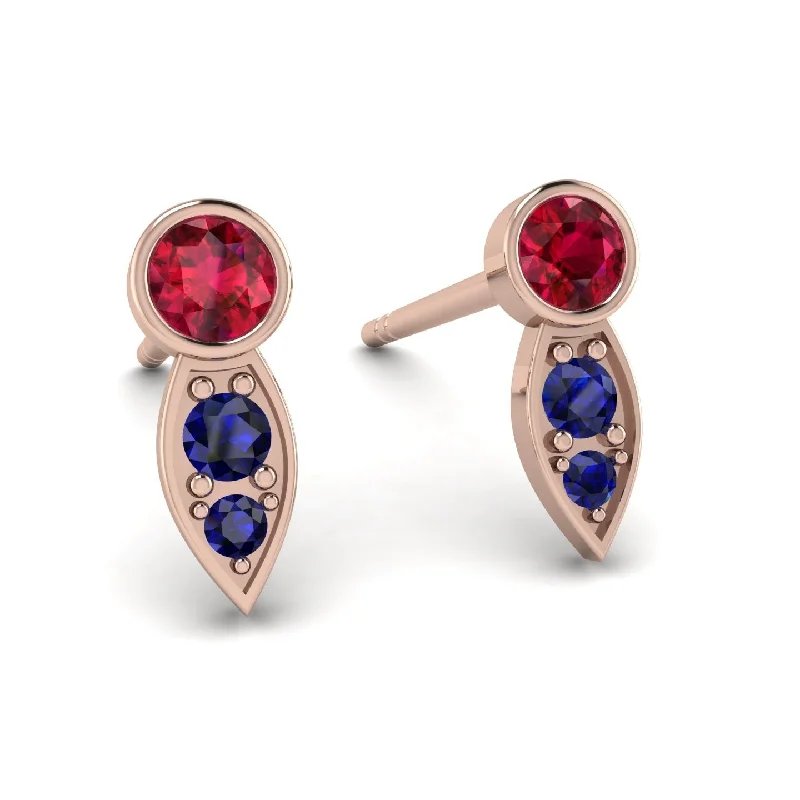 Handcrafted Gold Earrings For Women-Bezel Ruby Earrings In Pear Shaped - Aniya No. 71