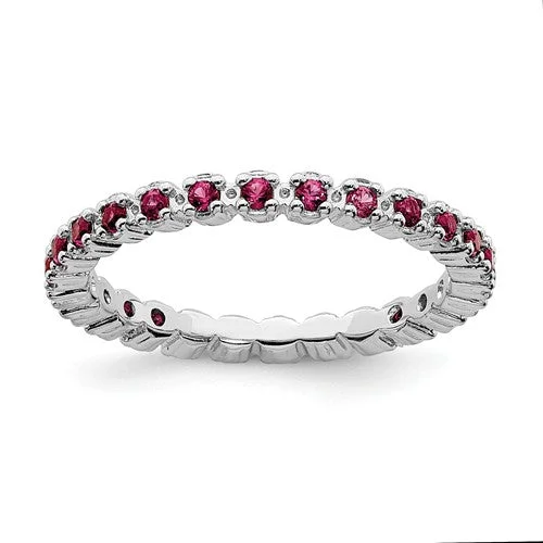 Sparkling Rose Gold Rings For Special Moments-Sterling Silver Stackable Expressions Ruby Eternity Ring