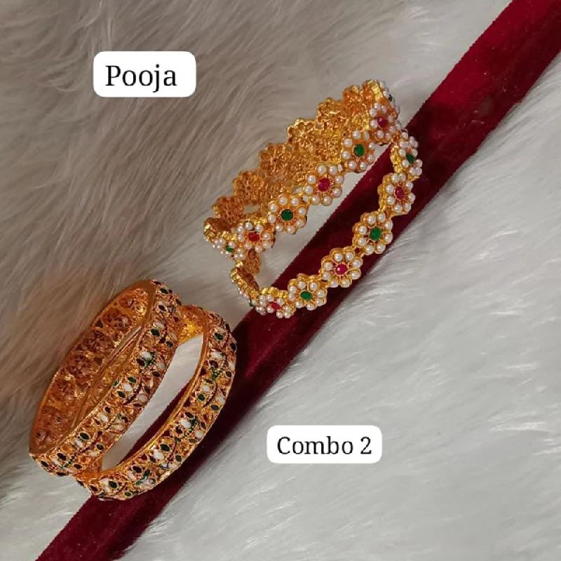 Classic Custom Bangles With Colored Gemstones For Brides-Pooja Bangles Gold Plated Bangle Set