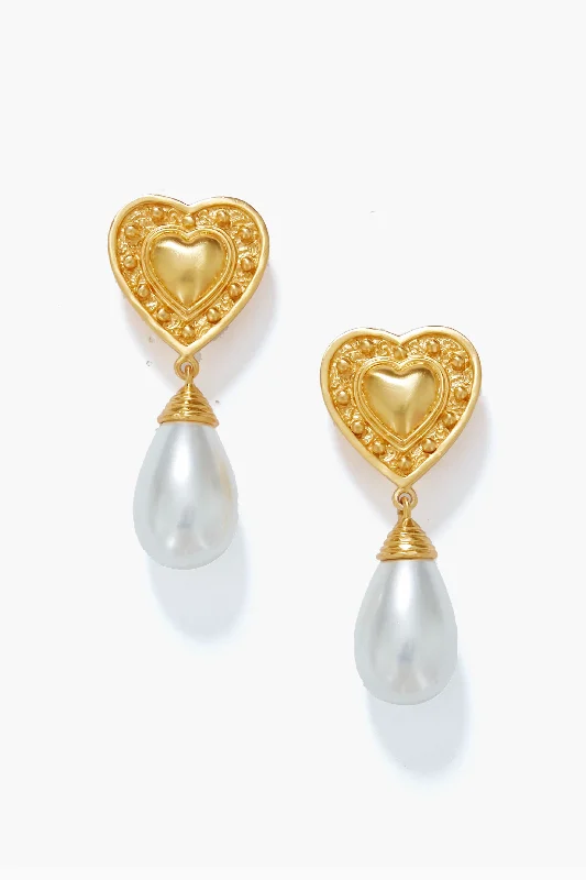 Large Gemstone Earrings For Evening Parties-Pearl Heartbeat Earrings