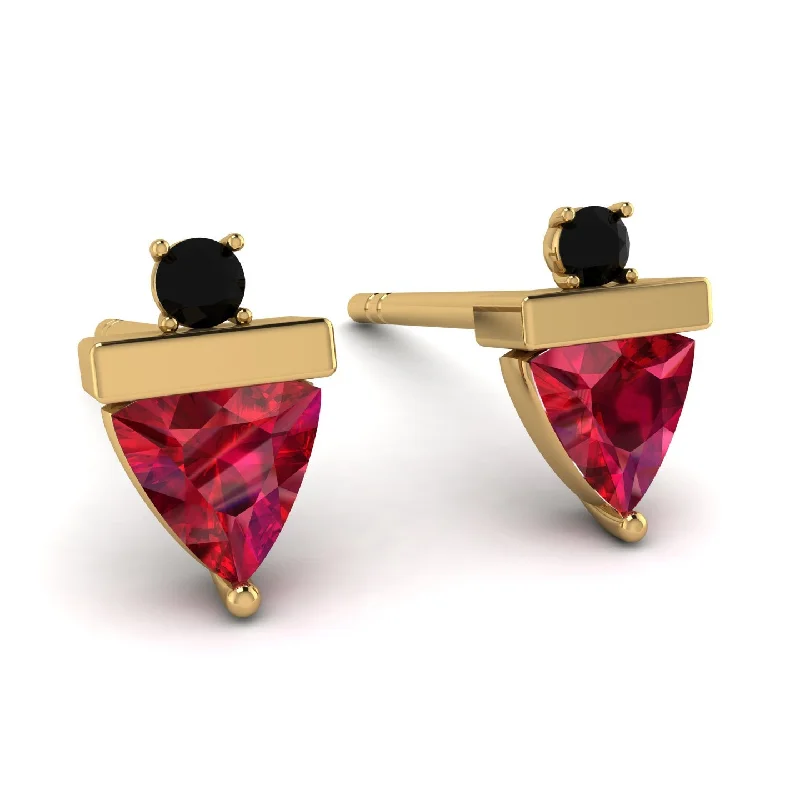 Minimalist Gold Earrings For Chic Style-Triangle Ruby Earrings With Round Stone - Estella No. 40