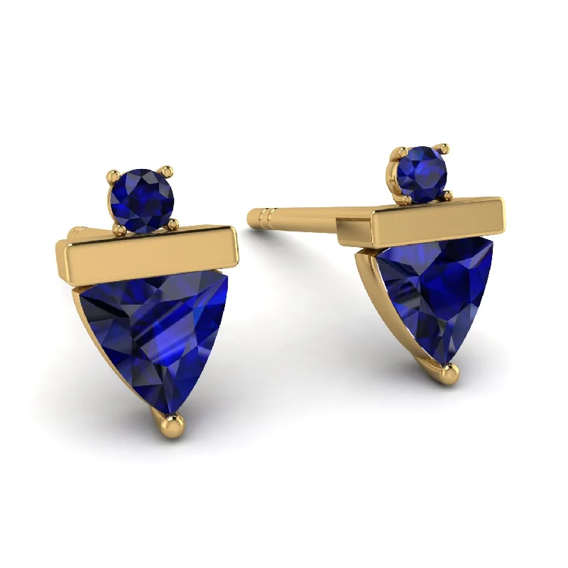 Custom Earrings For Custom Orders-Triangle Sapphire Earrings With Round Stone - Estella No. 73