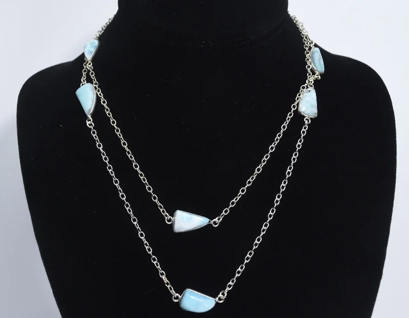 Simple Beaded Necklace For Elegant Look-34" Larimar Infinity Station Necklace