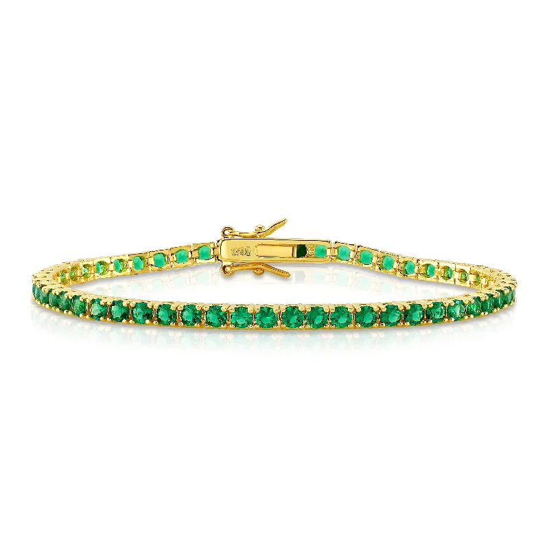 Designer Gemstone Bracelets-TENNIS BRACELET GREEN, GOLD BR