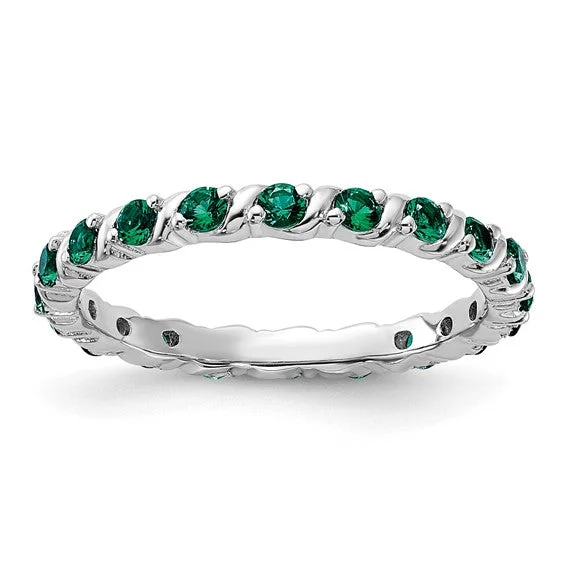 Classic Solitaire Diamond Rings For Brides-Sterling Silver Stackable Expressions Created Emerald Eternity Ring