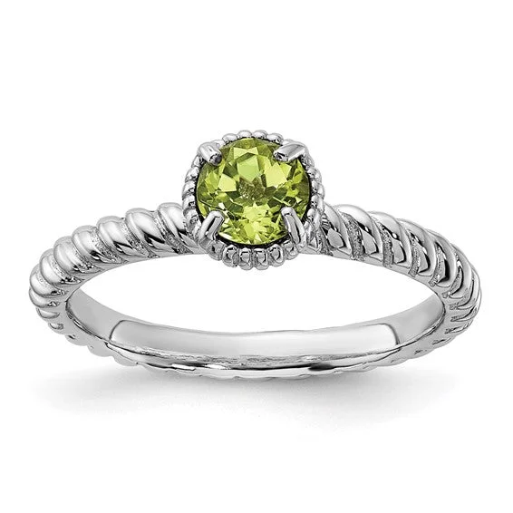 Unique Wedding Rings With Gemstones For Brides-Sterling Silver Stackable Expressions Round Peridot Ring