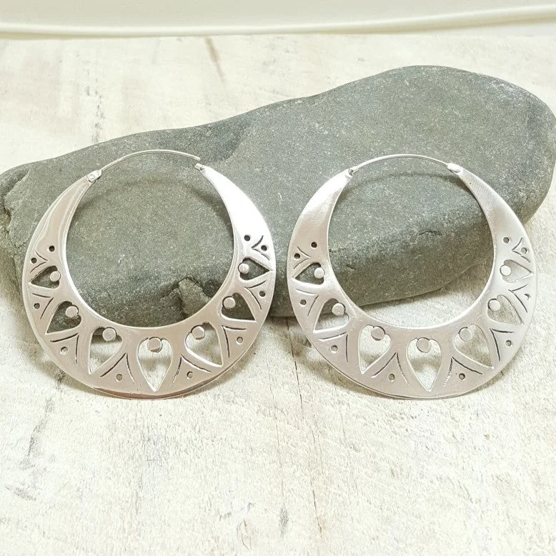 Simple Earrings With Gemstones For Weddings-Tribal Moon Silver Earrings