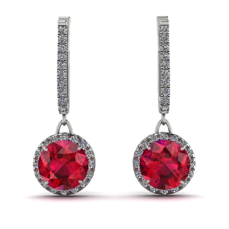 Colorful Earrings With Mixed Gems-Hidden Halo Ruby Hoop Earrings - Catalina No. 12