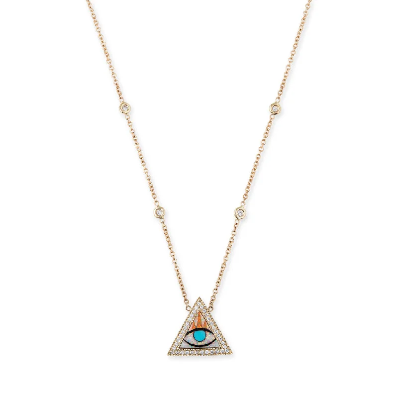 Personalized Charm Necklace For Special Occasions-PAVE EYE TRIANGLE INLAY NECKLACE