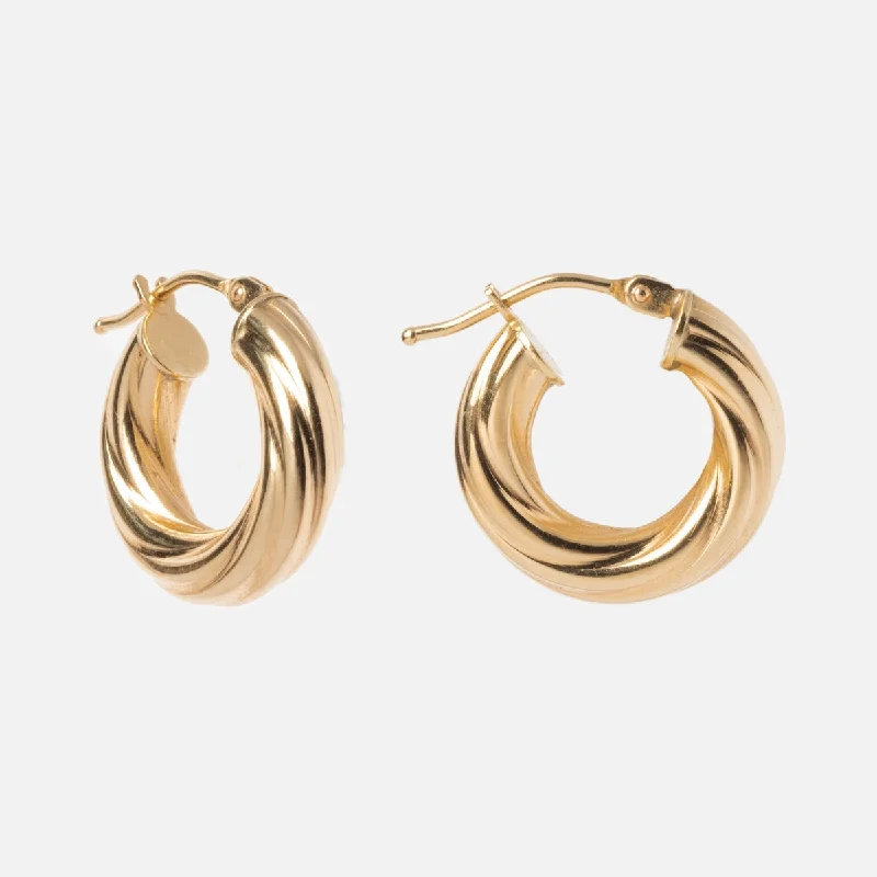 Custom Earrings For Engagement Rings-Solid Gold Twisted Hollow Hoops