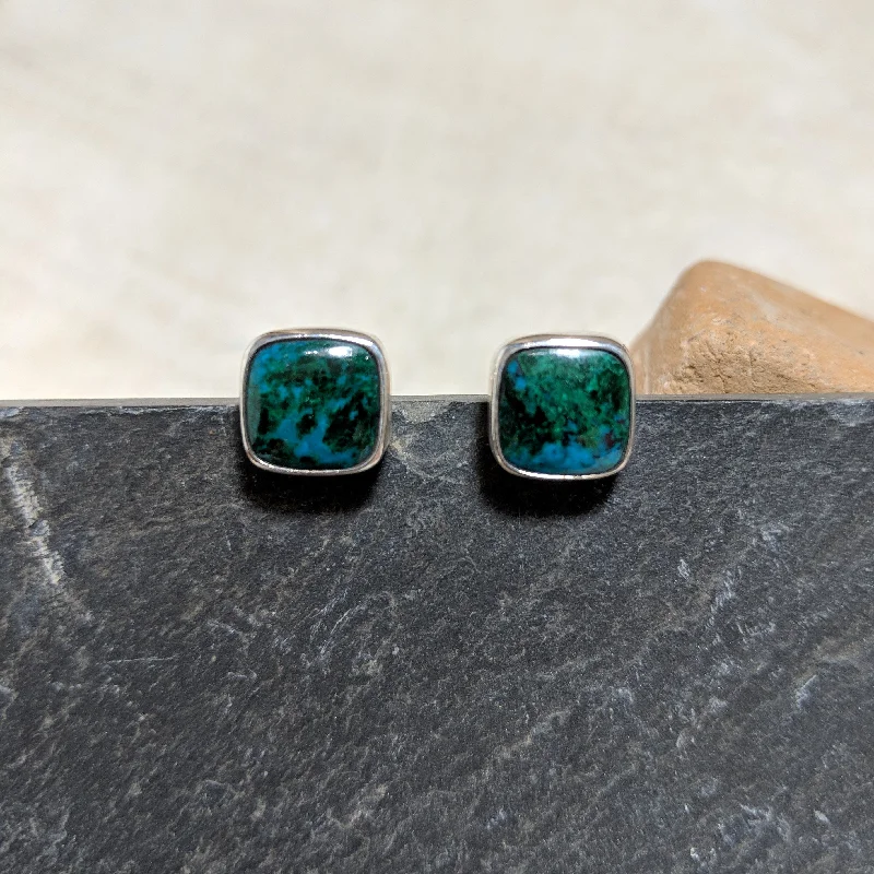 Unique Drop Earrings With Mixed Gems-Squircle Stud Earrings - Chrysocolla