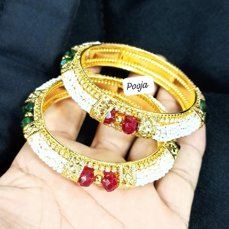 Personalized Engagement Bangles For Bridesmaids-Pooja Bangles Gold Plated Bangles Set