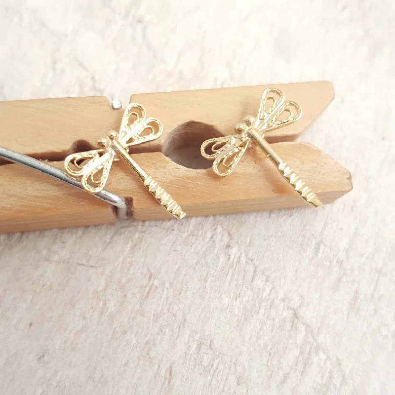 Handmade Earrings With Natural Crystals-Gold Dragonflies