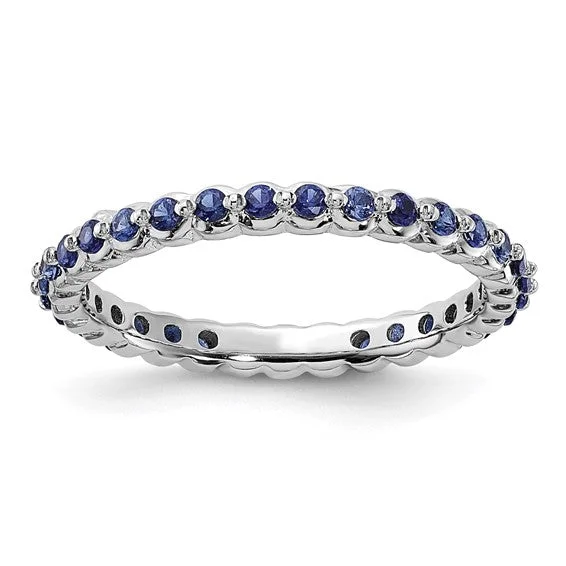 Custom Name Rings For Unique Jewelry-Sterling Silver Stackable Expressions Created Blue Sapphire Eternity Ring