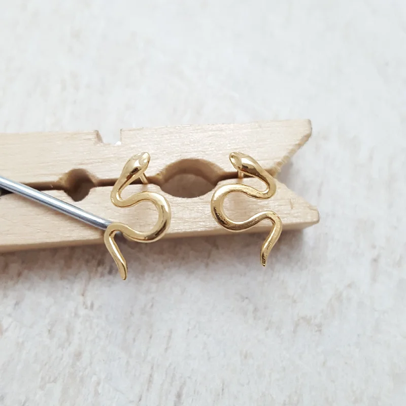 Gold Earrings For Bridesmaid Gifts-Gold Snake Babies