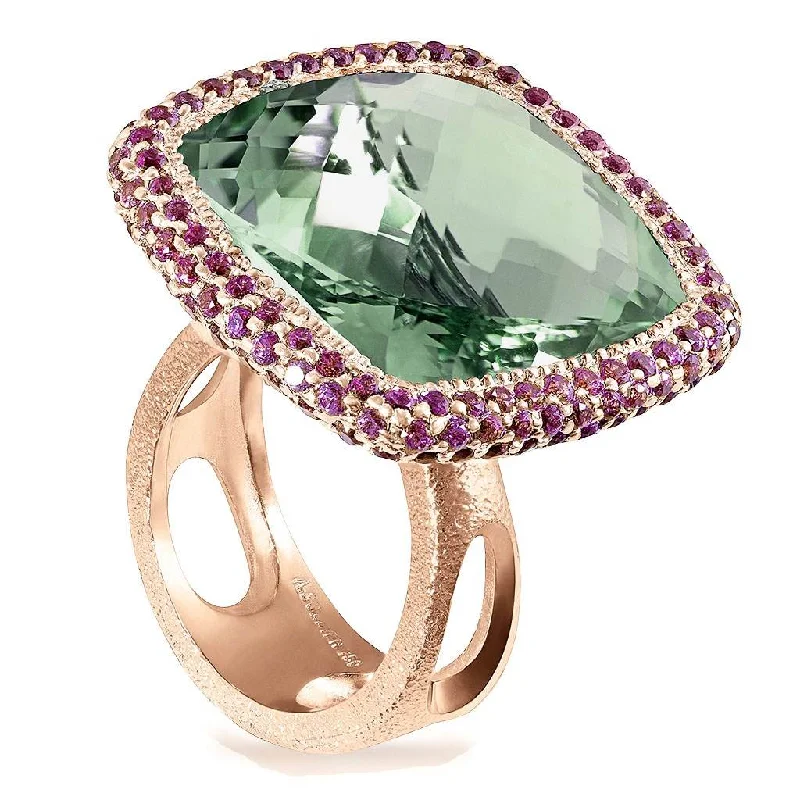 Personalized Wedding Bands For Stylish Brides-Rose Gold Royal Ring with Green Amethyst & Garnet