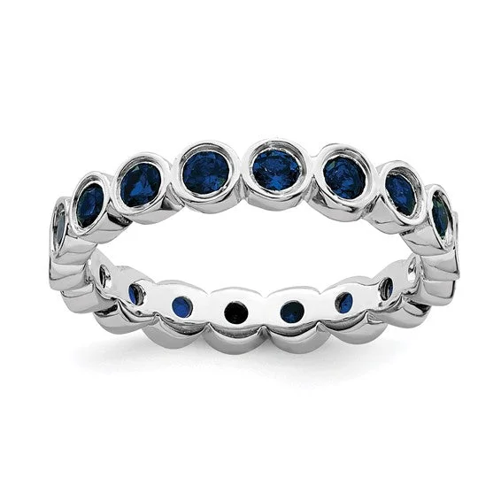 Simple Gemstone Rings For Casual Style-Sterling Silver Stackable Expressions Bezel Set Blue Sapphire Eternity Ring