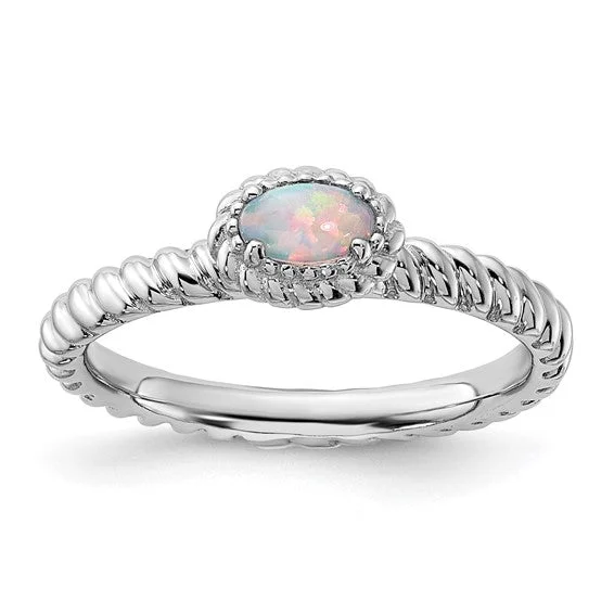 Simple Custom Wedding Rings For Couples-Sterling Silver Stackable Expressions Created Opal Oval Ring