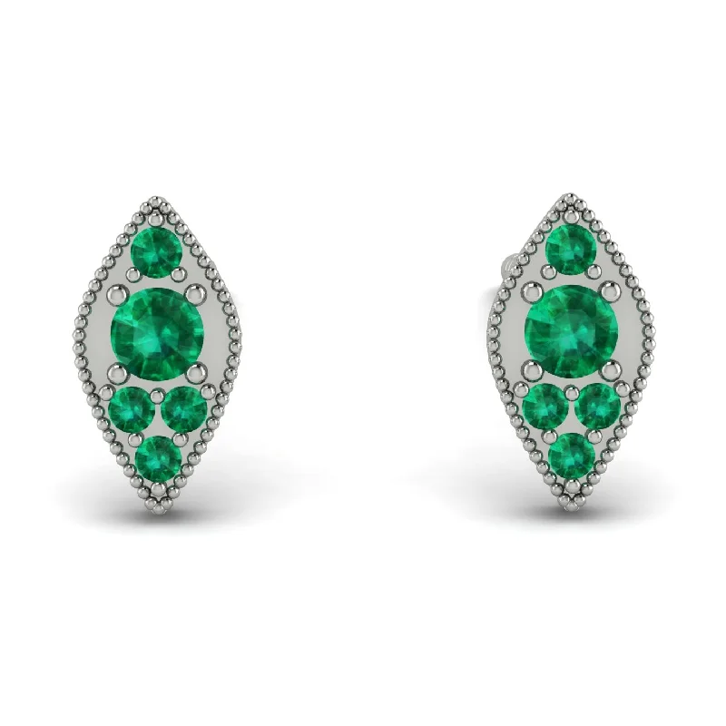 Trendy Gold Earrings For Evening Out-Milgrain Marquise Emerald Earrings - Faye No. 21