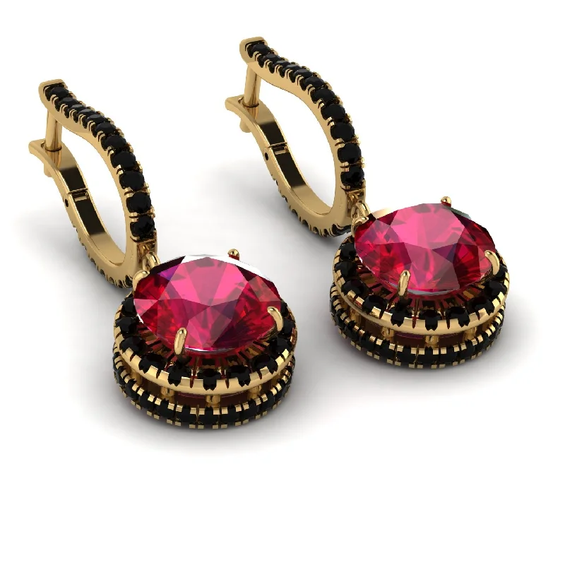 Minimalist Gold Earrings For Chic Style-Hidden Halo Ruby Hoop Earrings - Catalina No. 40