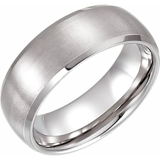 Classic Rose Gold Rings For Elegant Style-Tungsten 8 mm Beveled-Edge Band with Satin Finish Size 12