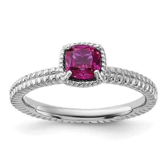 Trendy Custom Engagement Rings With Gemstones-Sterling Silver Stackable Expressions Created Ruby Cushion Ring