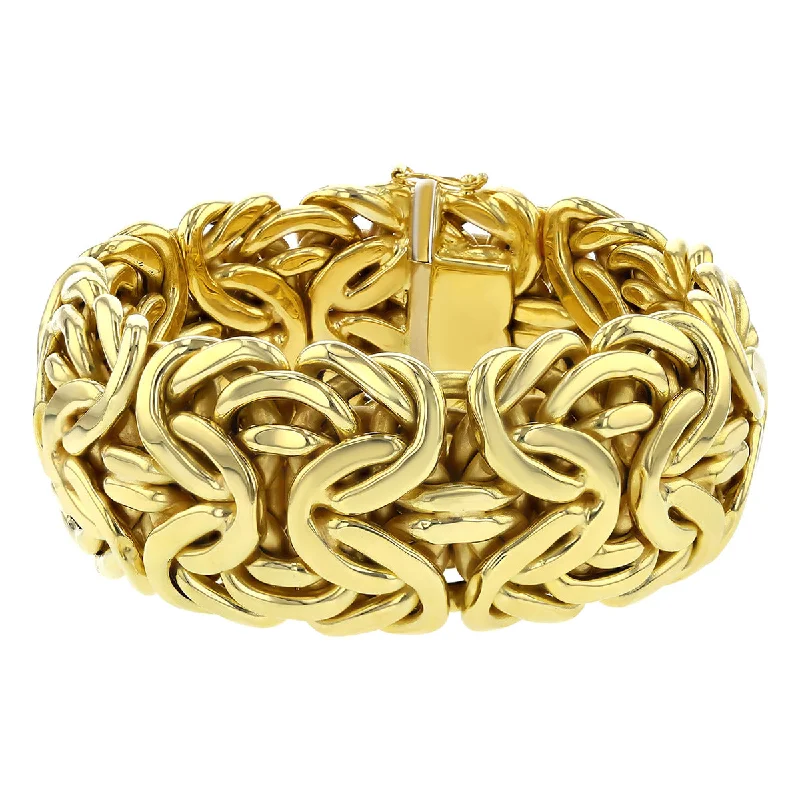 Cool Metal Bracelets For Men-14K Yellow Gold Flexible Wide Byzantine Bracelet