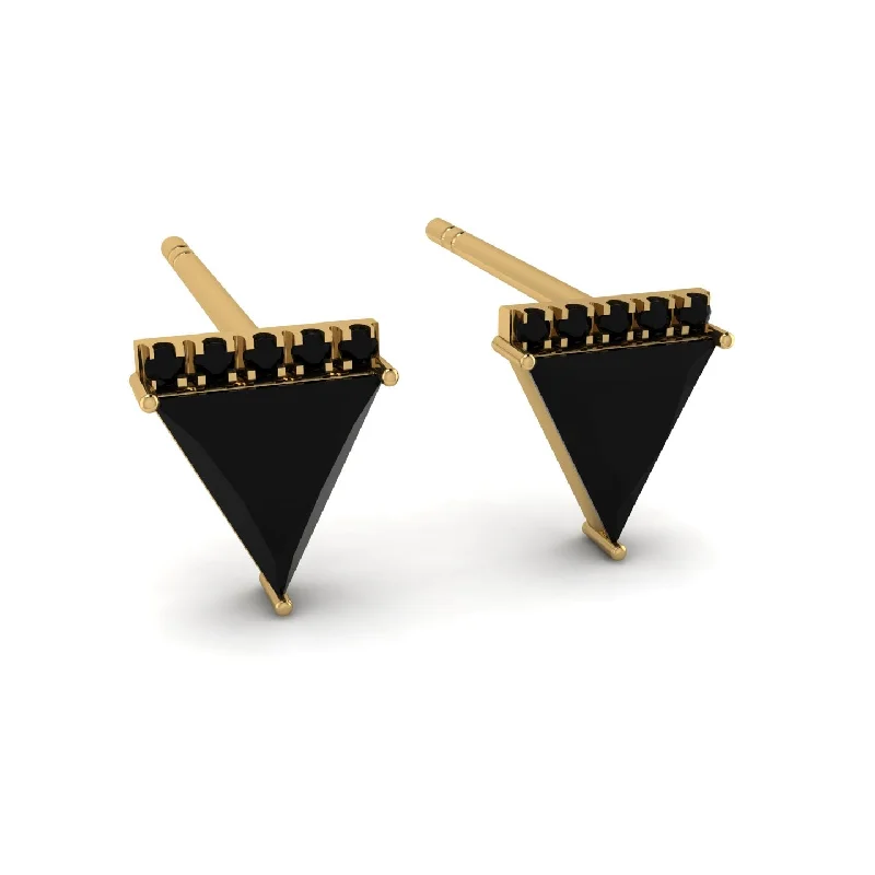 Colorful Earrings With Mixed Gemstones-Triangle Black Diamond Earrings Stud - Kairi No. 7