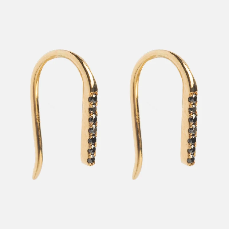 Modern Earrings For Casual Outfits-Solid Gold Black Diamond Open Ear Huggers