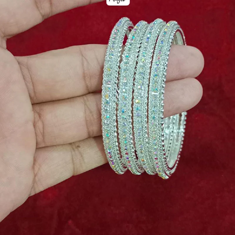 Classic Diamond Bangles For Engagement Day-Pooja Bangles Silver Plated Bangles Set