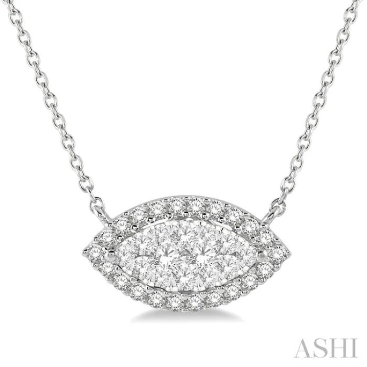 Luxury Gold Pendant Necklace For Weddings-1/2 ctw Marquise Shape Round Cut Diamond Lovebright Necklace in 14K White Gold