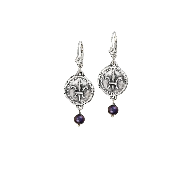 Large Gemstone Earrings For Wedding Day-Fleur de Lis Doubloon Pearl Earrings