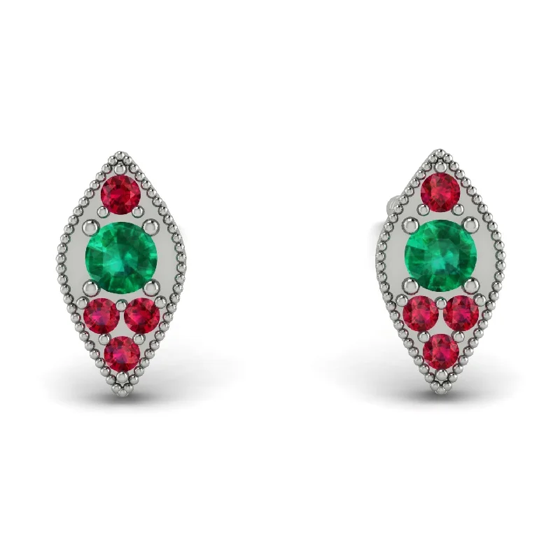 Large Statement Earrings For Fashionistas-Milgrain Marquise Emerald Earrings - Faye No. 51